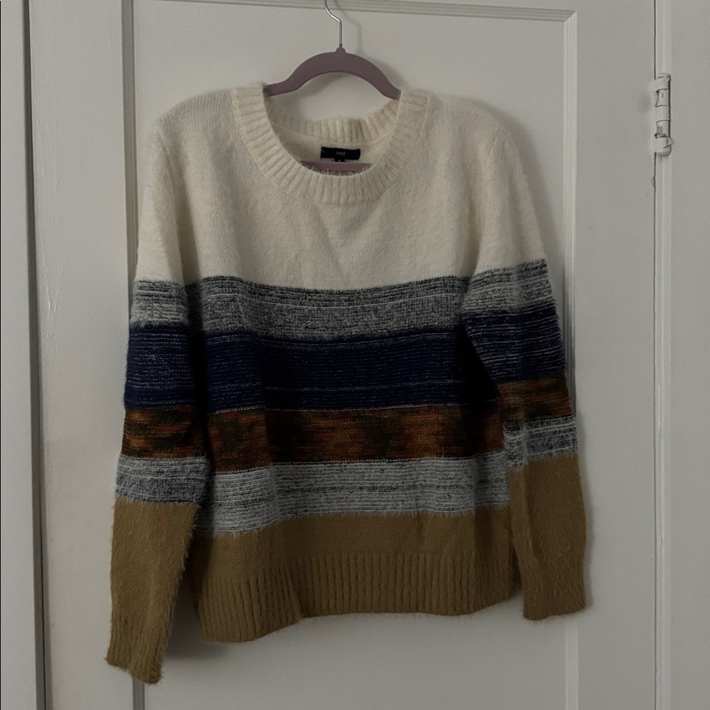 Fate Women's Striped Sweater - Cream, Blue, and Tan